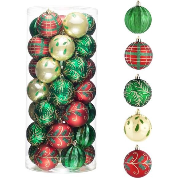 Holiday 35ct Red Green And Gold Shatterproof Christmas Decor Ball